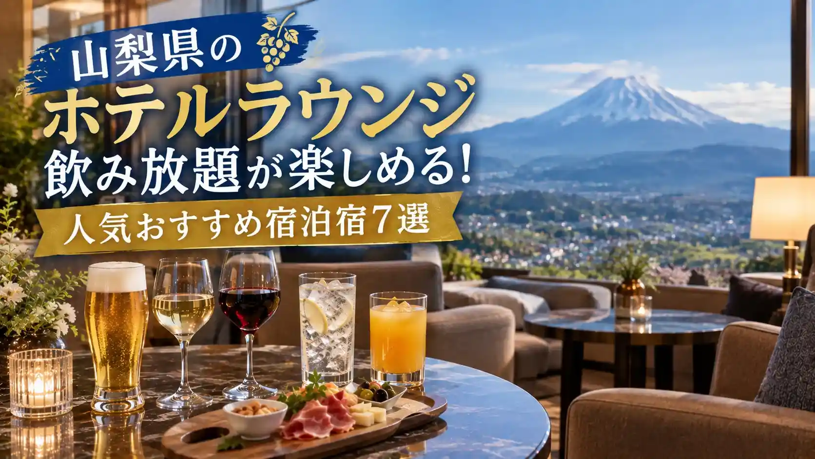 山梨県のホテルラウンジ飲み放題が楽しめる宿記事のアイキャッチ画像